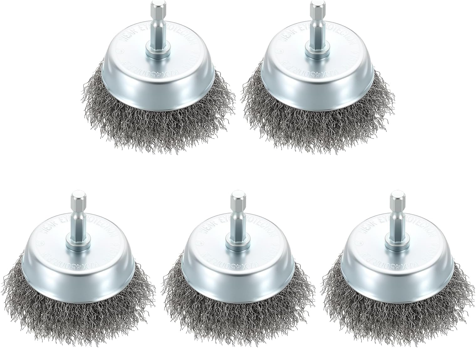 3 Inch Wire Wheel Cup Brush for Drill - 5 Pcs - Coarse Carbon Steel Crimping Drill Wire Brush(0.012" Wire Size) - 1/4 Inch Hex Shank - Good for Cleaning Rust Paint Abrasive