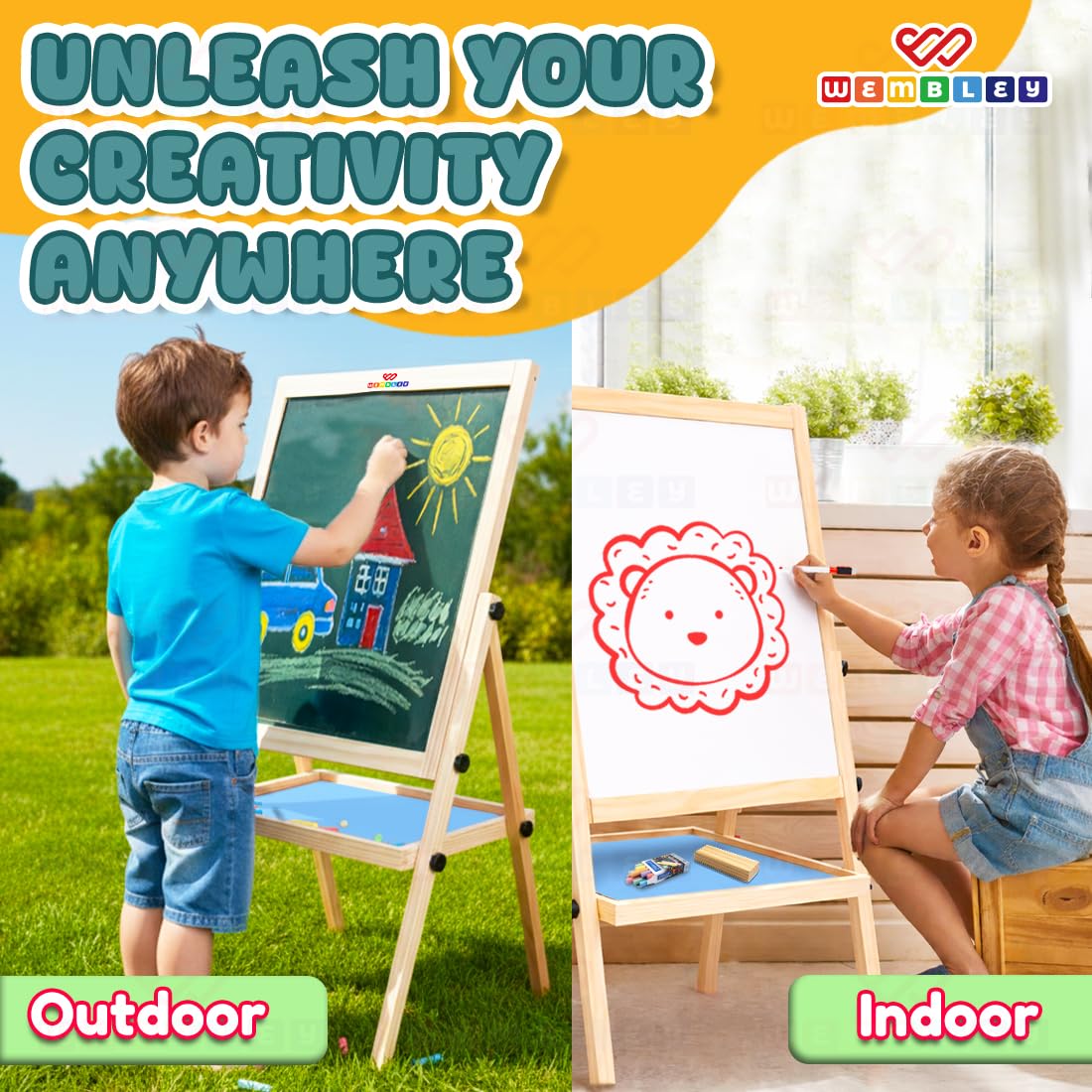 Wembley Easel for Kids – Educational Writing & Drawing Board | Reusable Learning Board for Preschool & Early Learning (3+ Years)| 2-in-1 Durable Easel Board for Kids 3