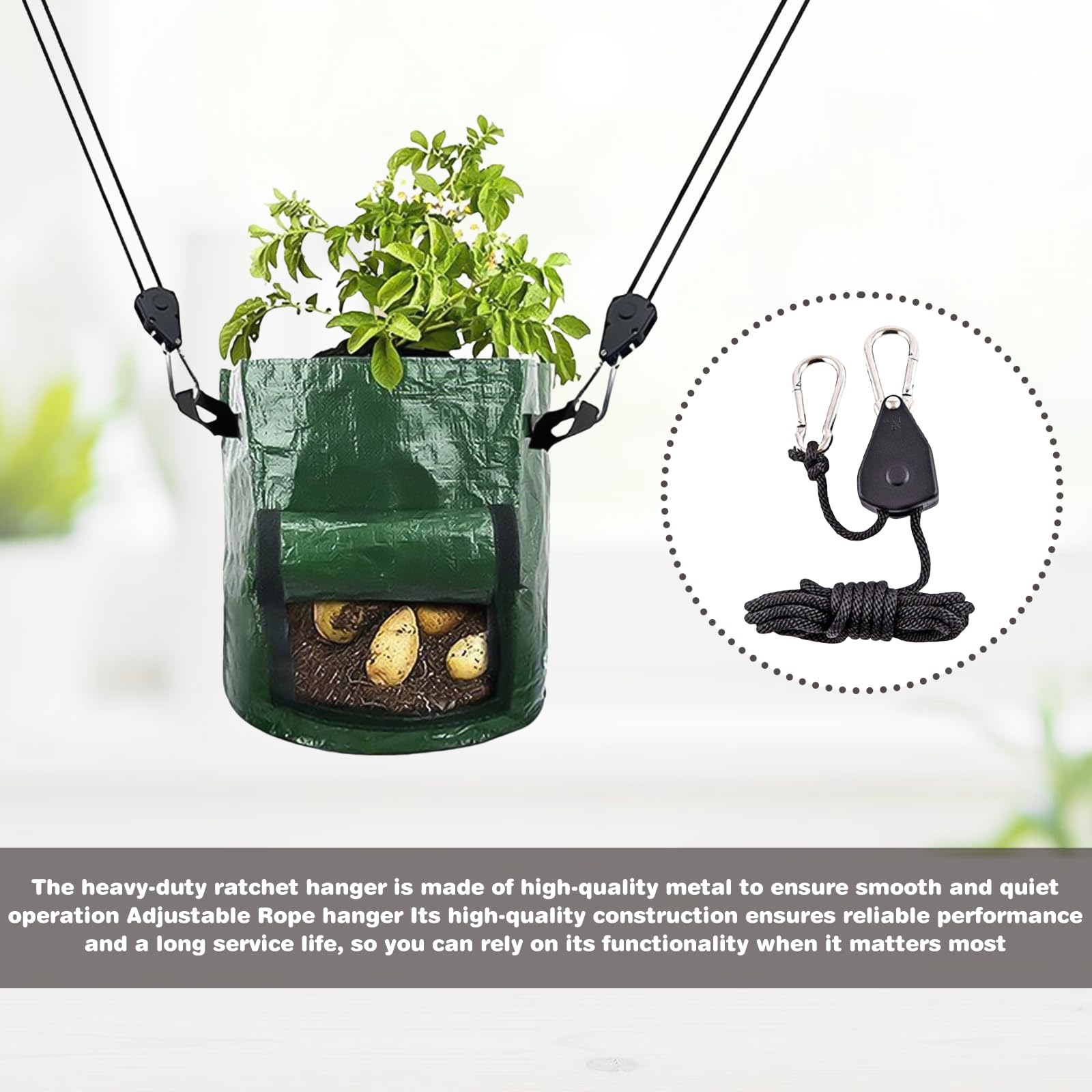 12 ganchos de cuerda ajustables: 1/8 pulgadas trinquete, trinquete con gancho de cuerda, colgador de trinquete para ventilador de plantas, plantas de interior, capacidad de carga de 68 kg por