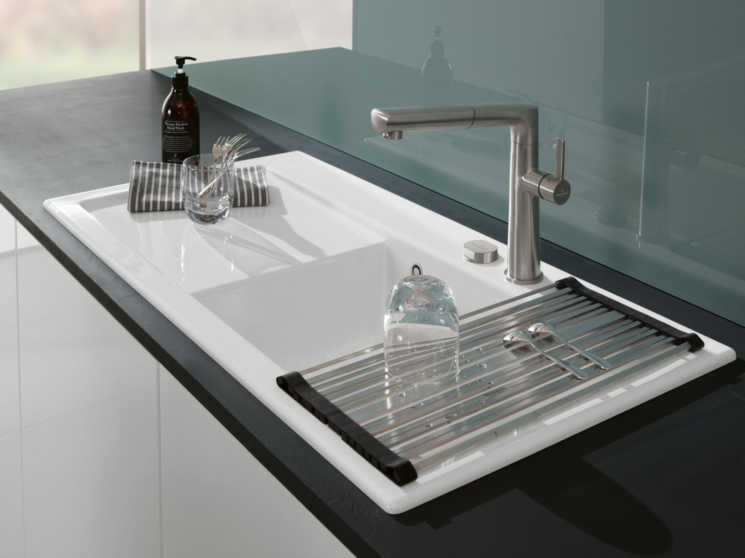Villeroy & Boch Rollrost, eckig – Edelmetall | Abnehmbare Abtropfmatte über dem Spülbecken, Abtropfgestell aus Edelstahl, 9K0800K1