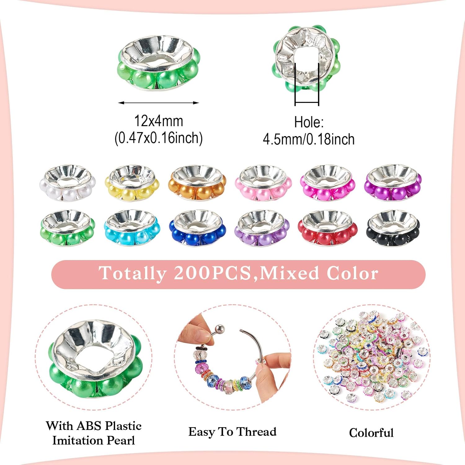 KISSITTY 200pcs Large Hole European Jewelry Beads 12mm Flat Round Brass Plastic Pearl Edges Loose Spacer Beads Bulk for Bracelet Necklace Earring Jewelry Making Pens DIY Crafts Supplies Mixed Color - Image 5