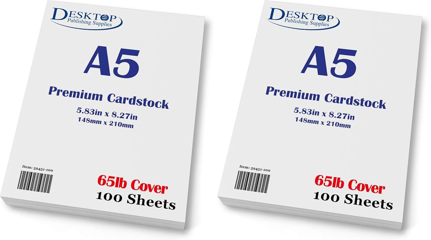 Premium A5 (8.3"x 5.83") Cardstock - 65lb Cover (176 gsm) White (250 Sheets) (Pack of 2)