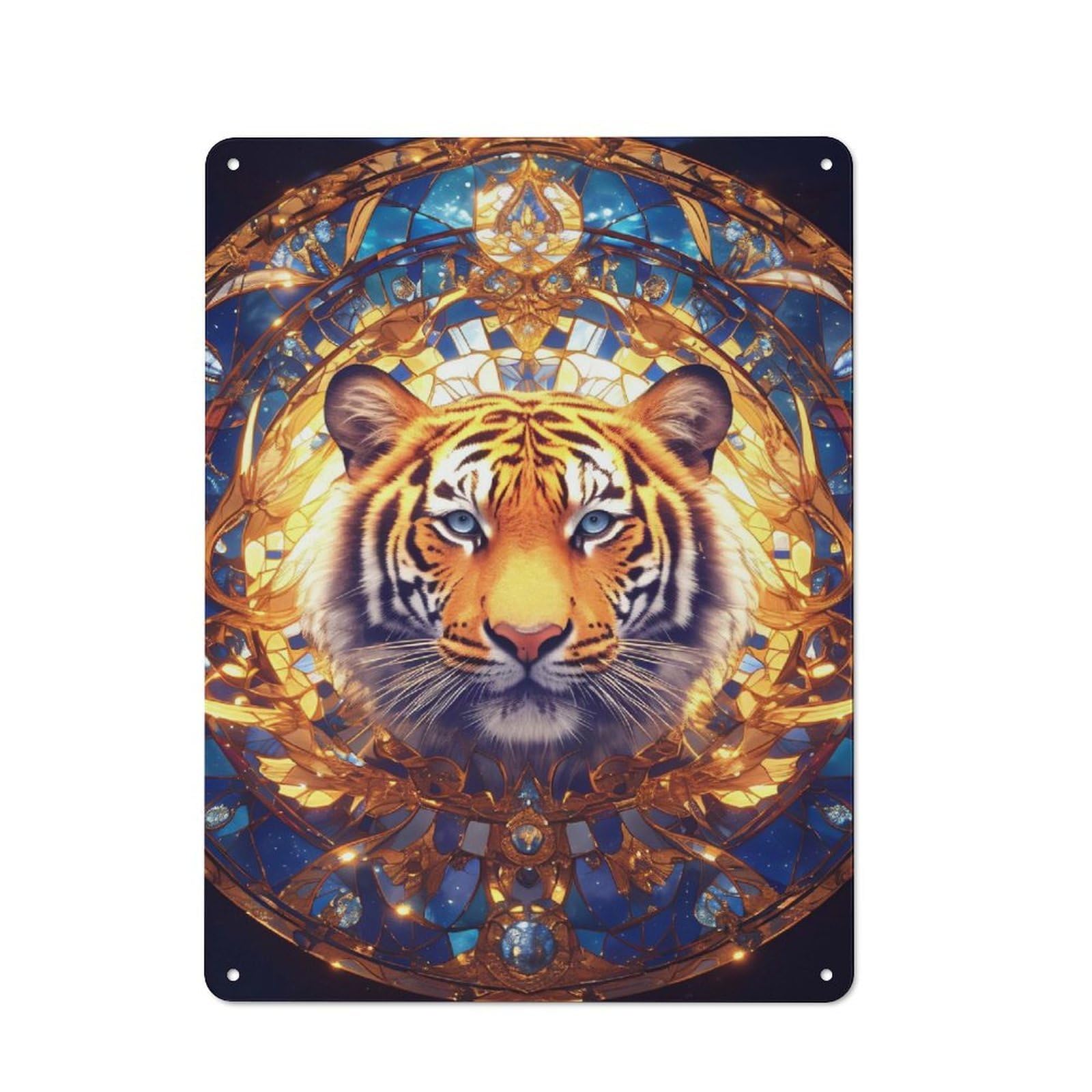Junmoney Style-8 Vintage Tin Sign 40X30cm With Tiger Stained Glass Mandala For Garage Or Workshop, For Metal Sign Collectors, For Cafés, Pubs And Restaurants