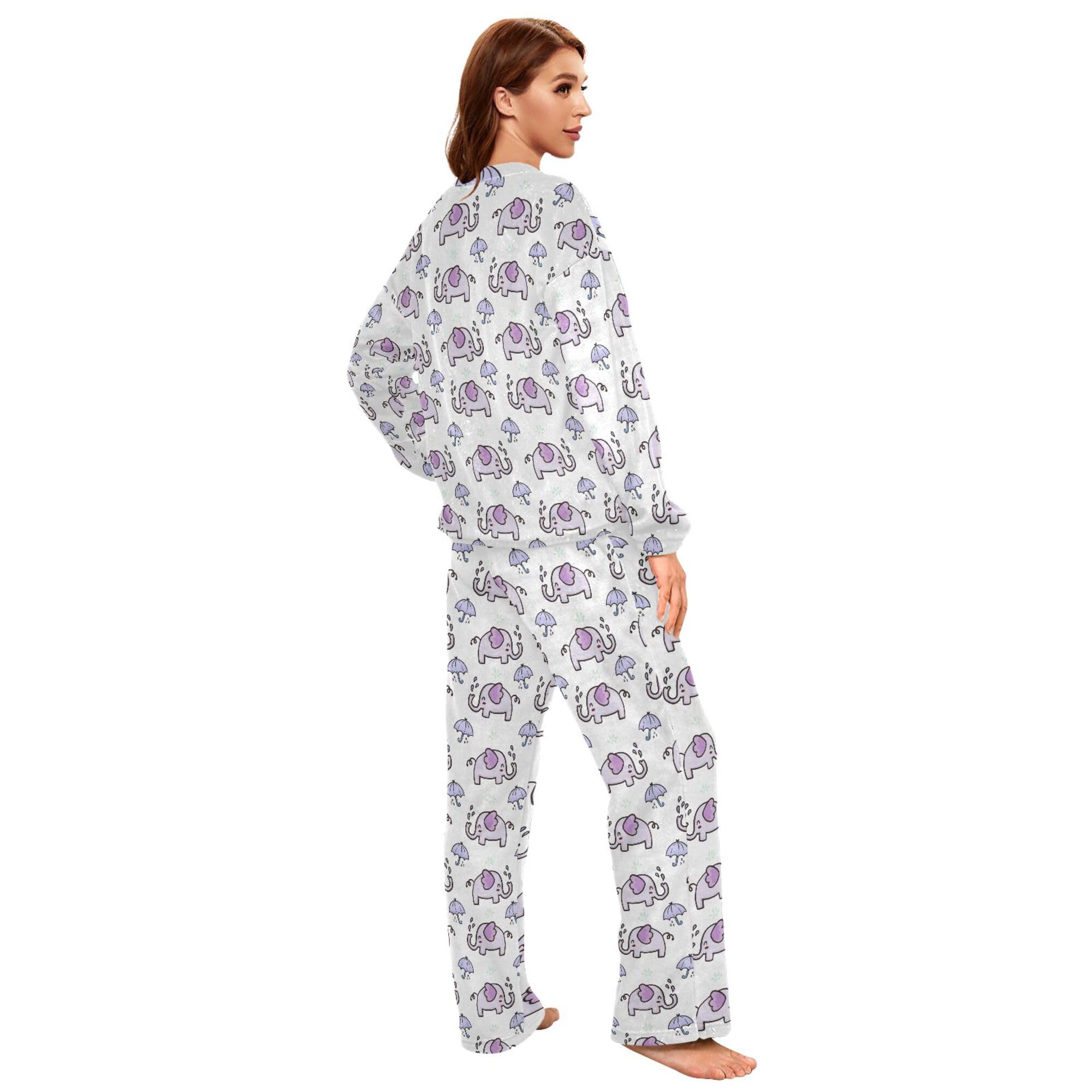 ALAZA Conjunto de pijama de forro polar para mujer, diseño de abejas voladoras, manga larga, ropa de dormir de dos piezas, ropa de dormir térmica, pijama súper suave, talla S