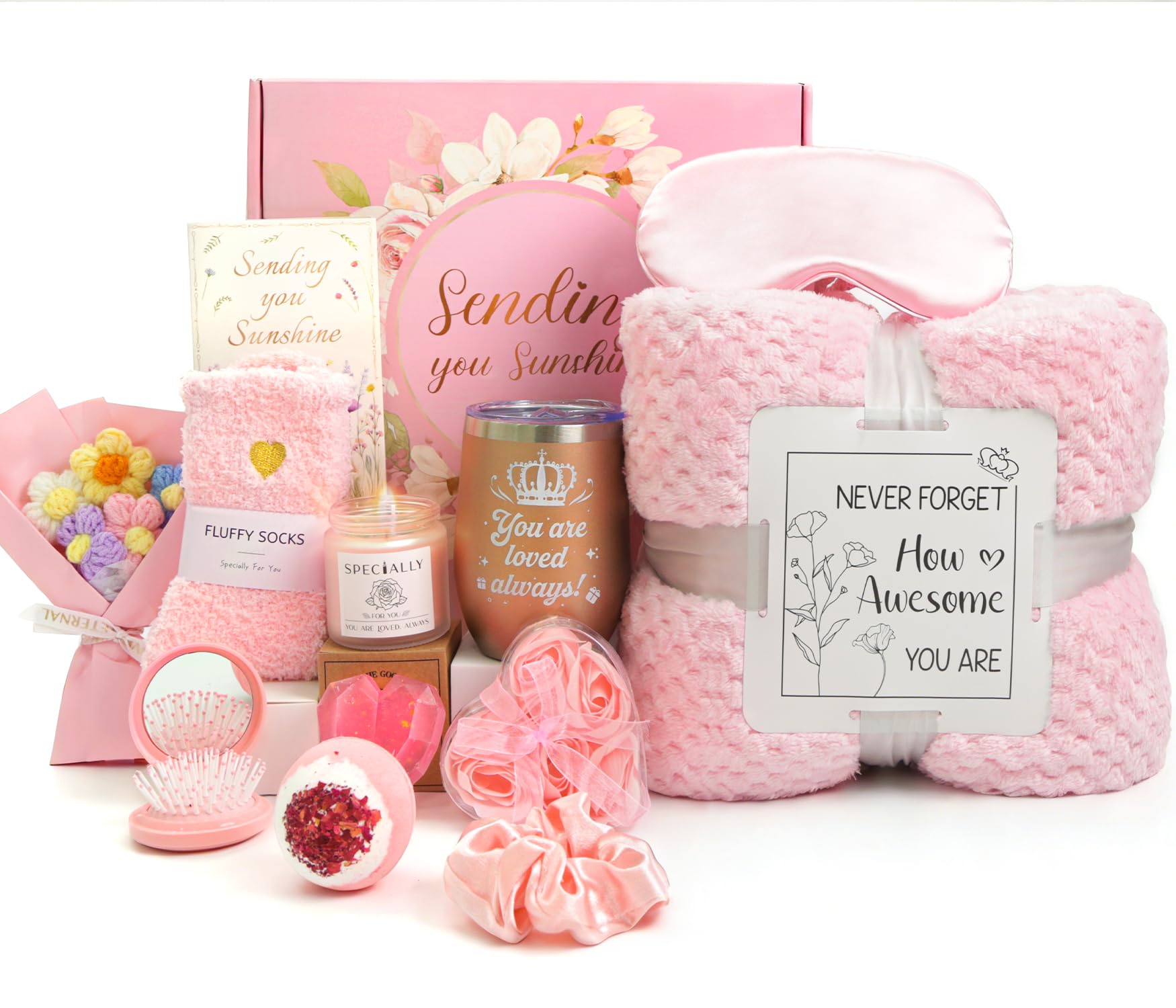 Zyphoria Gifts for Women, Sunflower Pamper Gifts for Women, 13PCS Cosy Gifts Set Birthday Presents Hampers with Flannel Blanket Self Care Get Well Soon Gifts for Friends, Mum, Wife, Sister