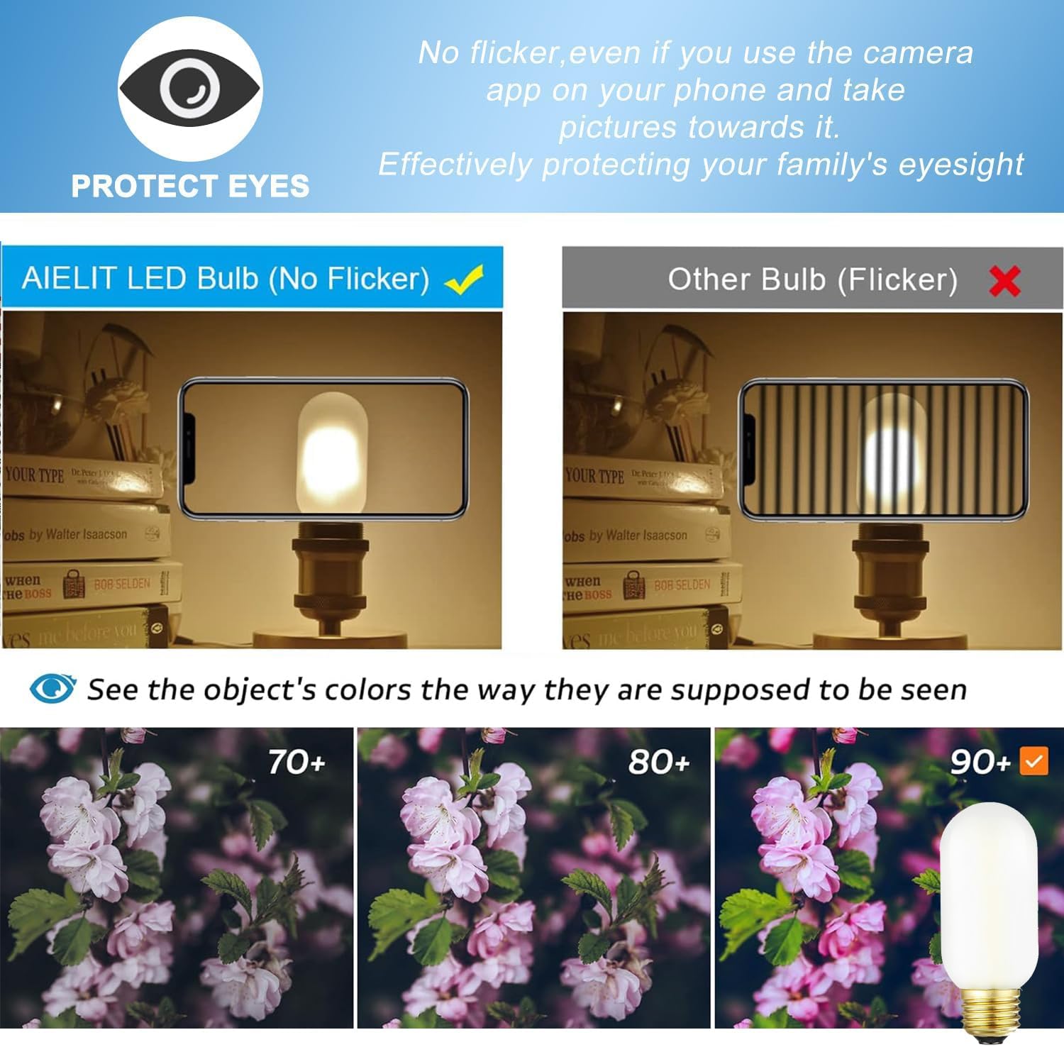 Leools T14 LED Bulb,6W E26 LED Bulb Dimmable Equivalent E26 Bulb 60 Watt,Soft White 3000K E26 Edison Bulb,Frosted Glass AC120V,600lm,CRI90,Tubular Light Bulb,Pack of 6