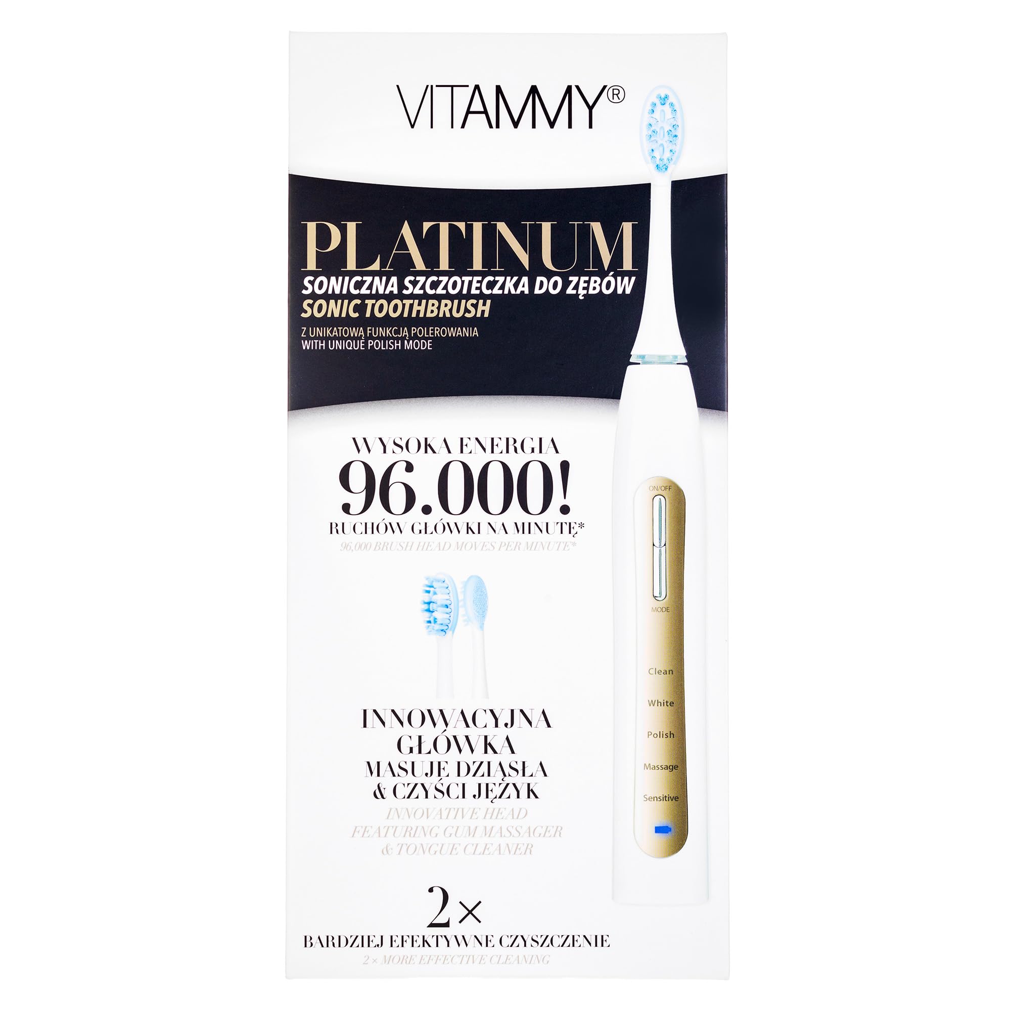 Vitammy PLATINUM Adult Ultraschall-Zahnbürste Gold, Weiß