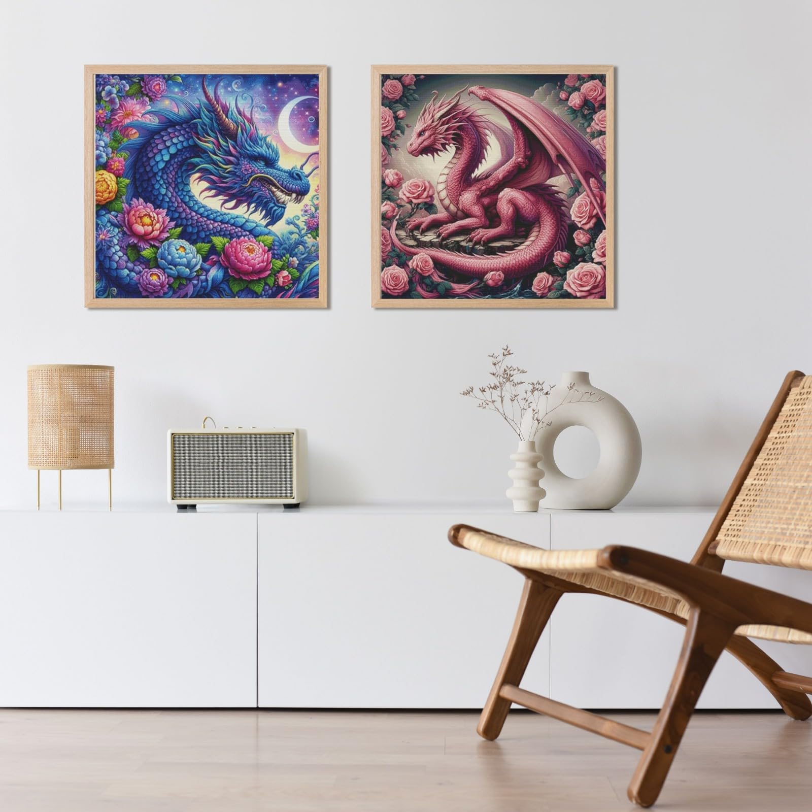 HKLIOPU Cross Stitch Kits for Adults-Pink Fantasy Dragon,11CT Printed Cross Stitch Kits,Stamped Embroidery Kits for Adults Wall Art Home Decoration 16x16 Inch (LZ184) - Image 2