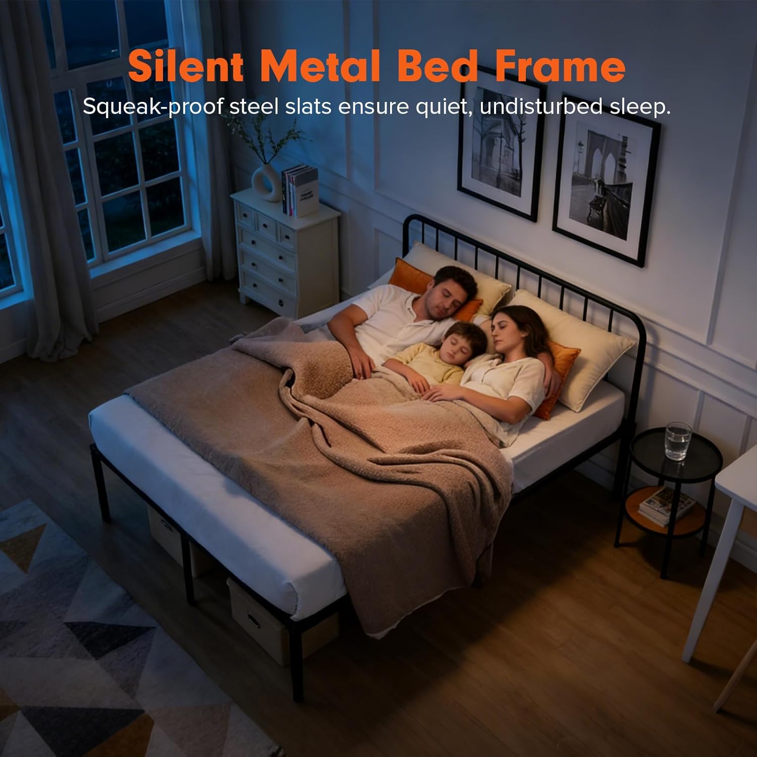 Queen Size Bed Frames, Queen Metal Platform Bed Frame 16 Inch Bedframe with Under Bed Storage, Black Metal Bed Frame Features Easy Assembly & No Box Spring Needed (Black, Queen)