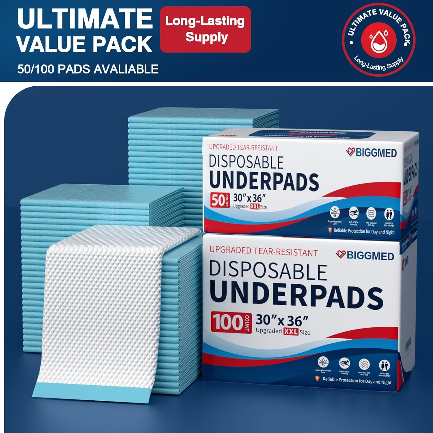 Tear-Resistant Disposable Bed Pads 30" x 36" 100 Count Absorbent Underpads, Chux Thicker Extra Large Incontinence Bed Pads, Pee Pads for Adults, Kids, Elderly, Pets - Image 7