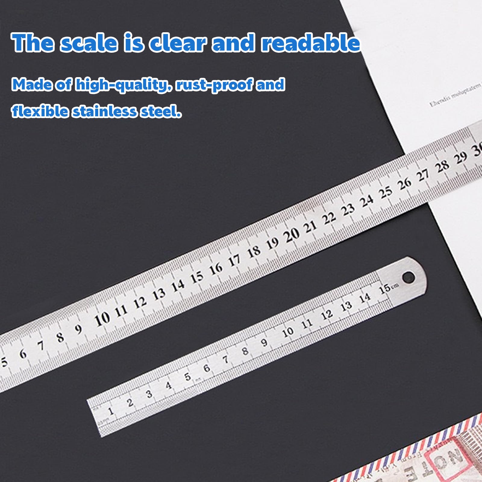 Set 4 Righelli In Acciaio Inox - 15cm, 20cm, 30cm, 40cm Per Disegno Tecnico E Ufficio - Foto 5