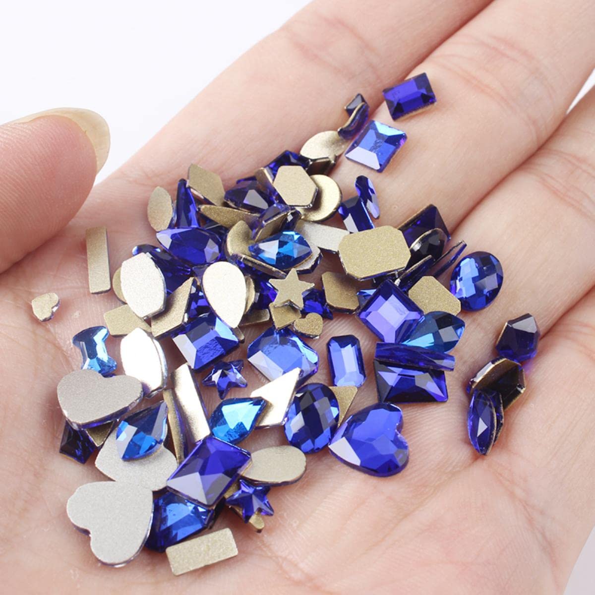 Mix Shape 100Pcs Sapphire Flat back Strass 3D Crystal Nail art Pietre per unghie fai da te Decorazione artistica-Zaffiro 36Grid box, 100Pcs