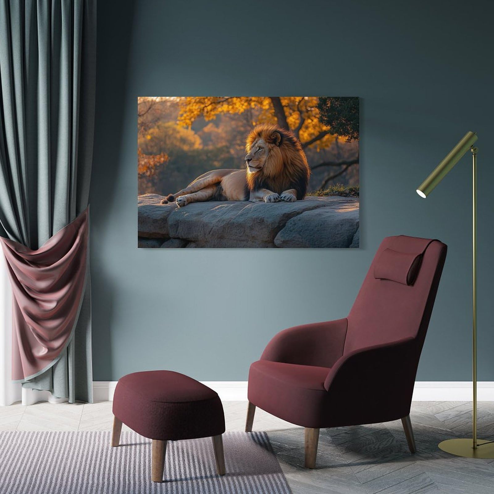 Junmoney Majestic Lion Resting on Rock Wall Art Print, 20x30inch(50x75cm), for Bedroom Decor, Cosy Corners Or Studios, Canvas Wall Decor for Personal Spaces