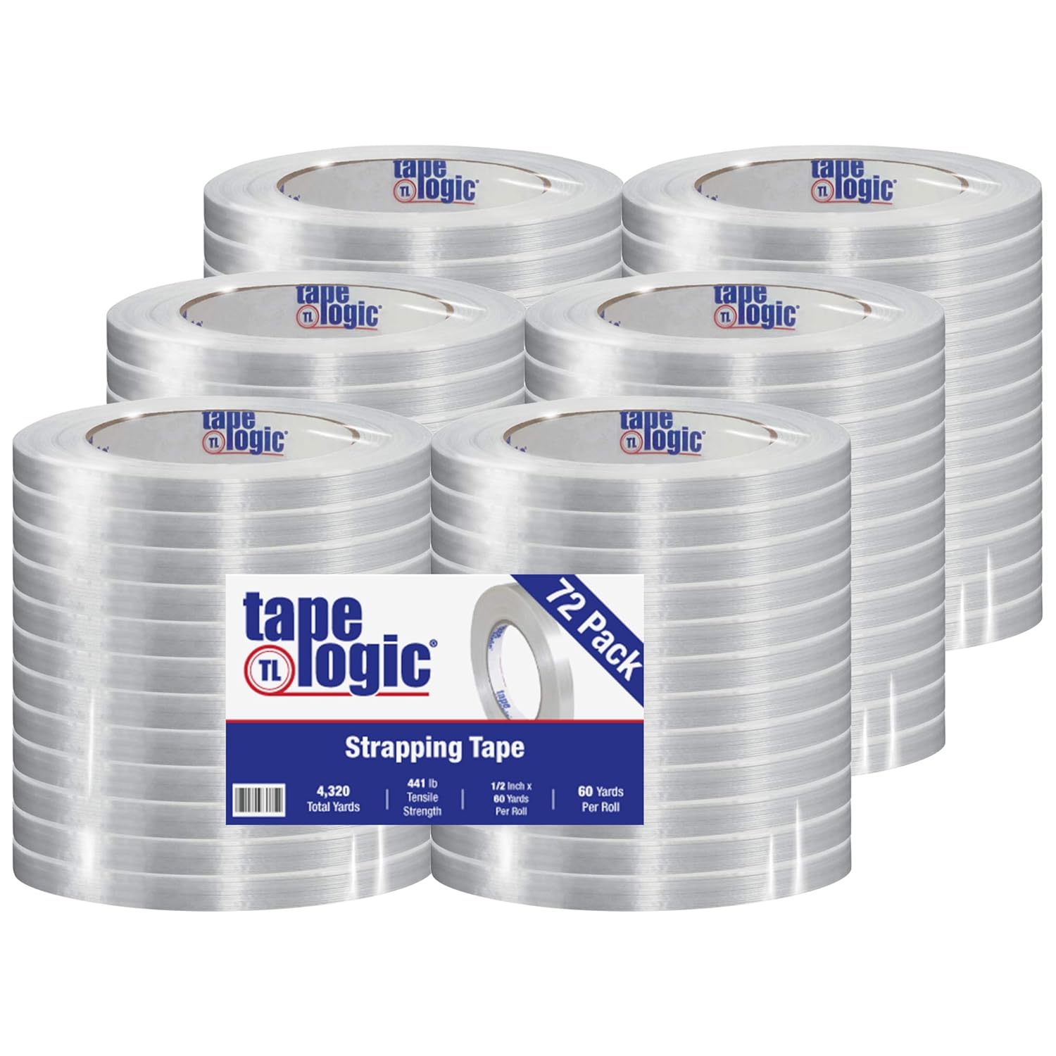 Aviditi Tape Logic 1/2 Inch x 60 Yards, Reinforced Glass Filament Strapping Tape, Clear, for Light-Duty Bundling, Shipping and Packing (12 Rolls)