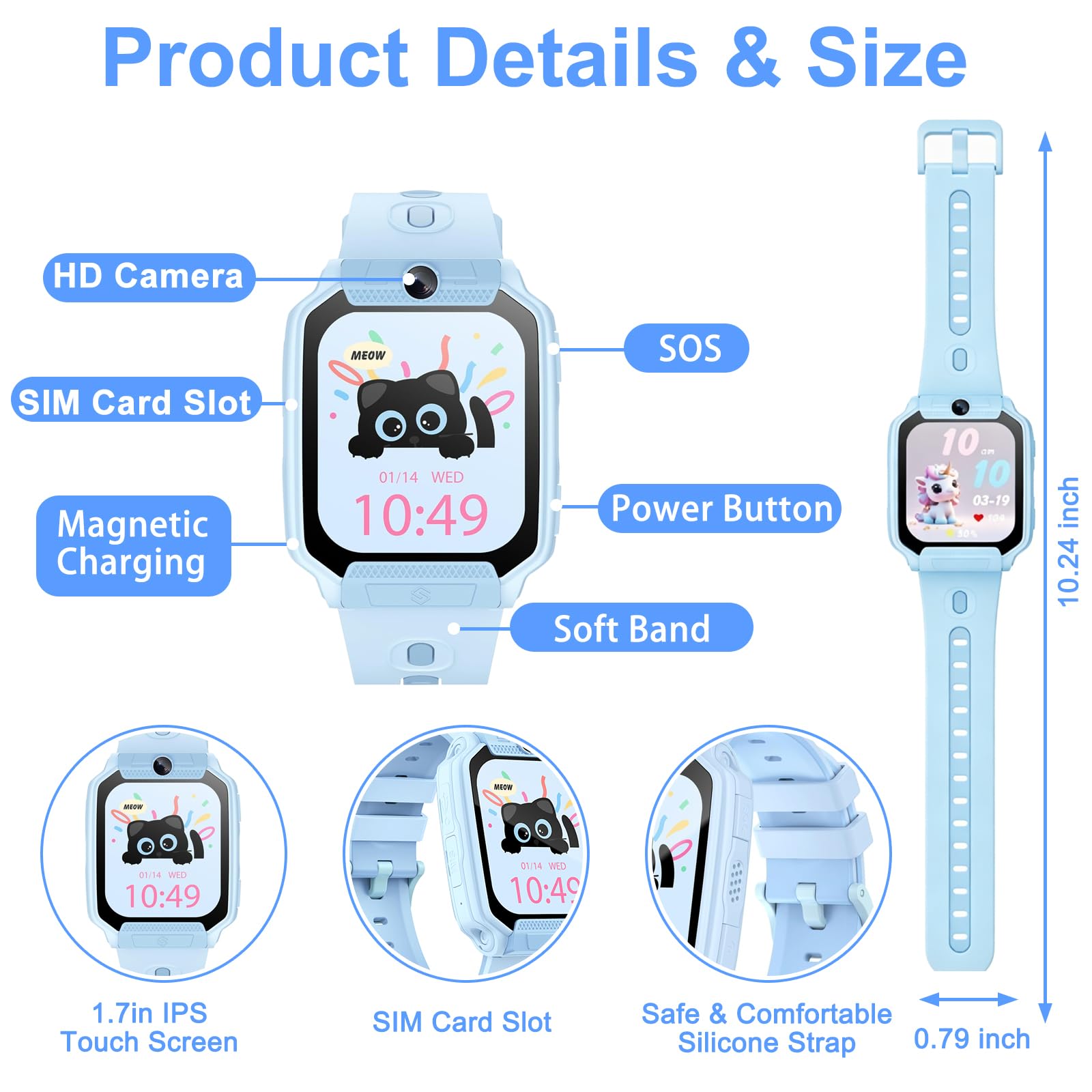 clleylise Reloj Inteligente Niño/Niña - Smartwatch para Niños GPS Llamada Vídeo Bidireccional SOS, Modo Clase, Podómetro Calculadora, Smartwatch Niña Niño con Juegos Educativos Descargables