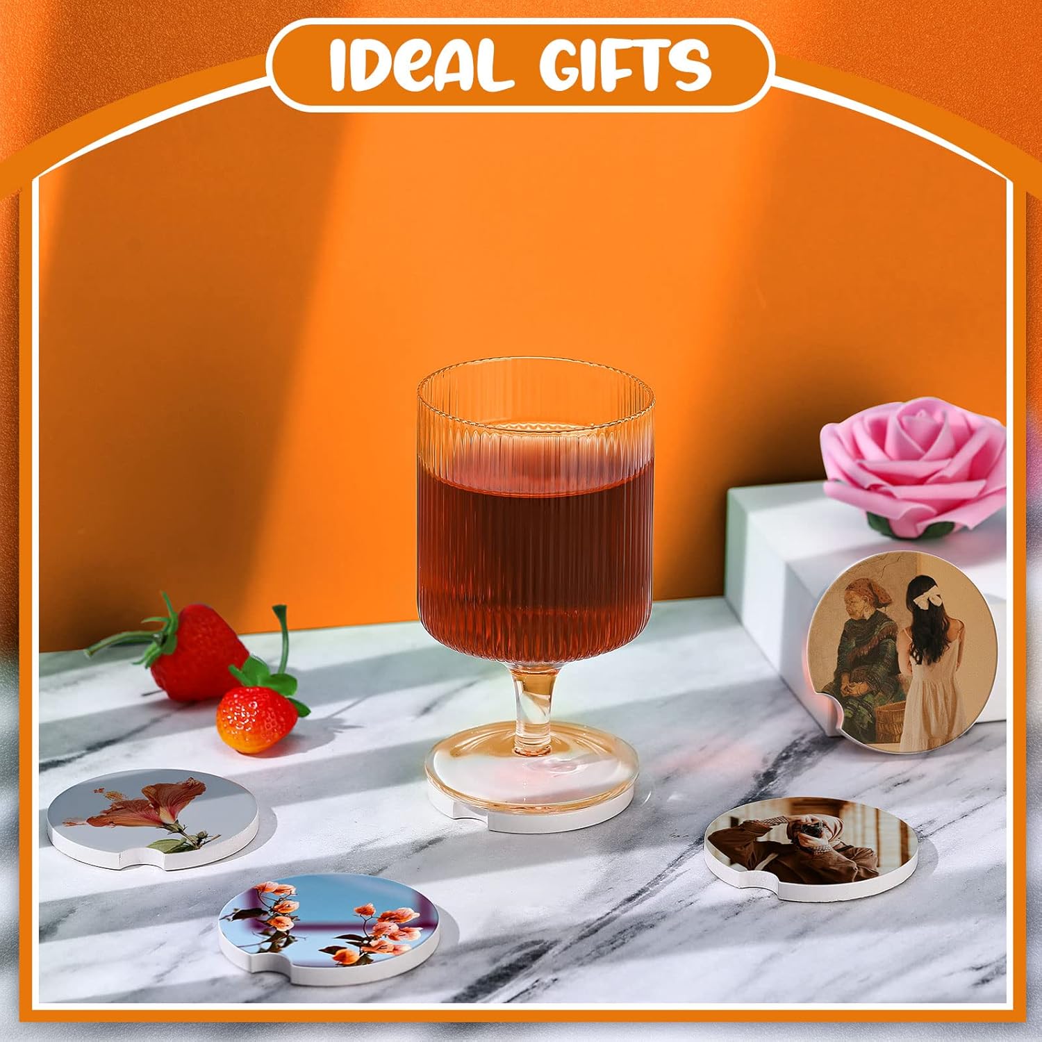 Frienda Ceramic Car Sublimation Blanks Cupholders Sandstone for Car Cup with Finger Notch for Easy Removal Ceramic Auto Cupholder Keep Vehicle from Cold Drink Sweat Stain Spill(100 Pieces)