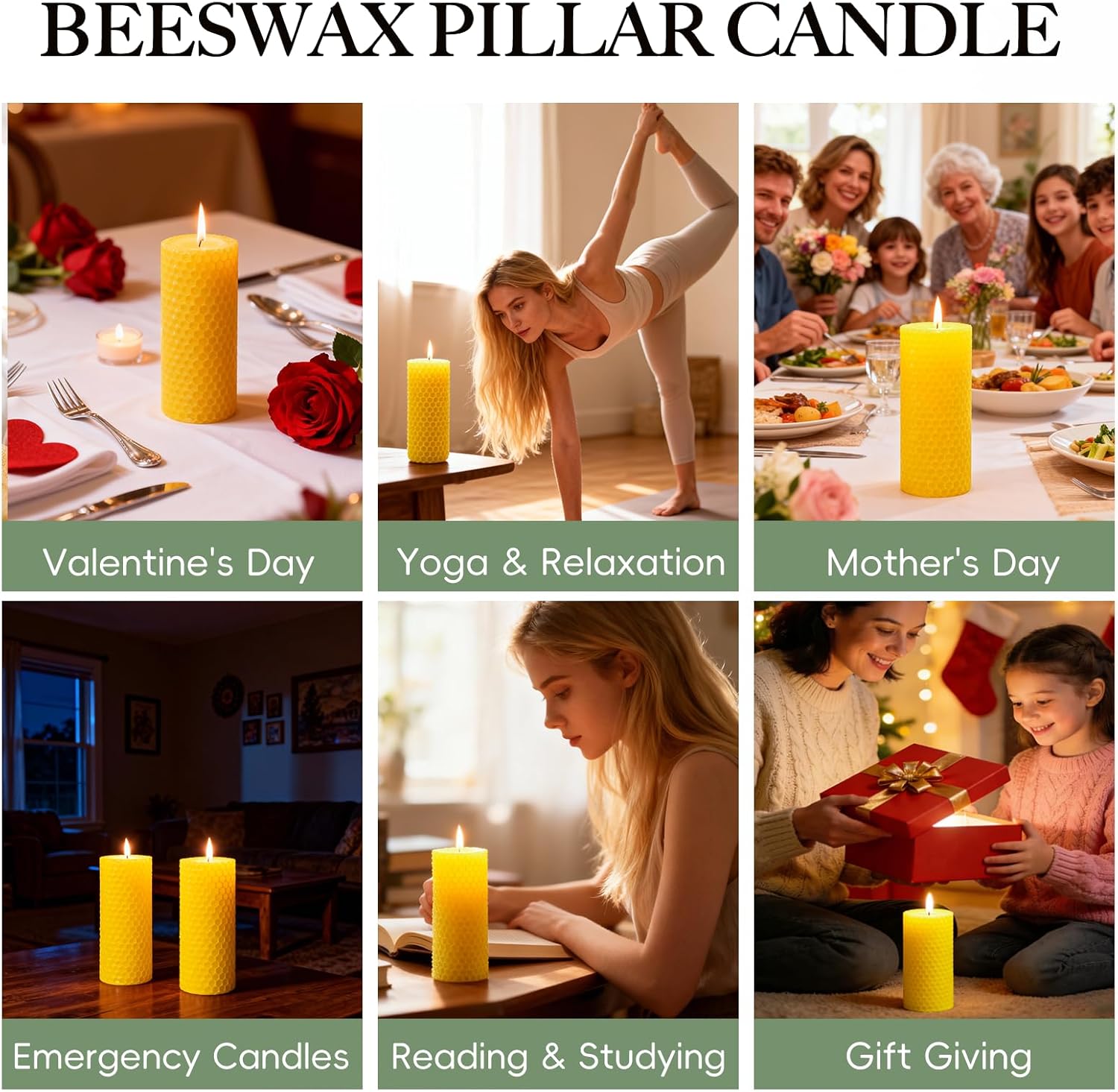 2pcs Natural Beeswax Pillar Candles, 2x5in Pure Honeycomb Beeswax Candles Bulk, Unscented Bees Wax Candle for Home,Prayer,Dripless Smokeless Organic 100% Pillar Candles - Image 7