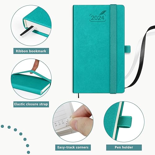 Miniatura 5 de BEZEND - Agenda de bolsillo 2024, calendario pequeño para bolso de 3.5 x 6 pulgadas, agenda diaria, semanal y mensual con soporte para bolígrafo,