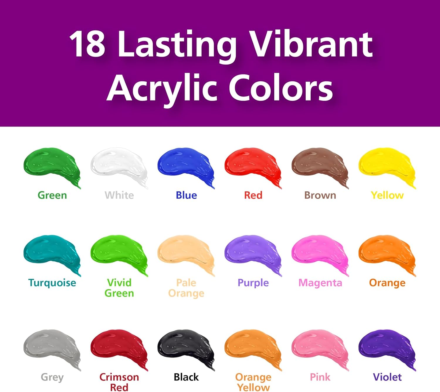 Colorations Artist Quality Acrylic 18 Color Paint Set. 16 oz (473ml) - Made in United States, Paraben-Free, Non-Toxic, Acrylic Paint for Adults and Kids