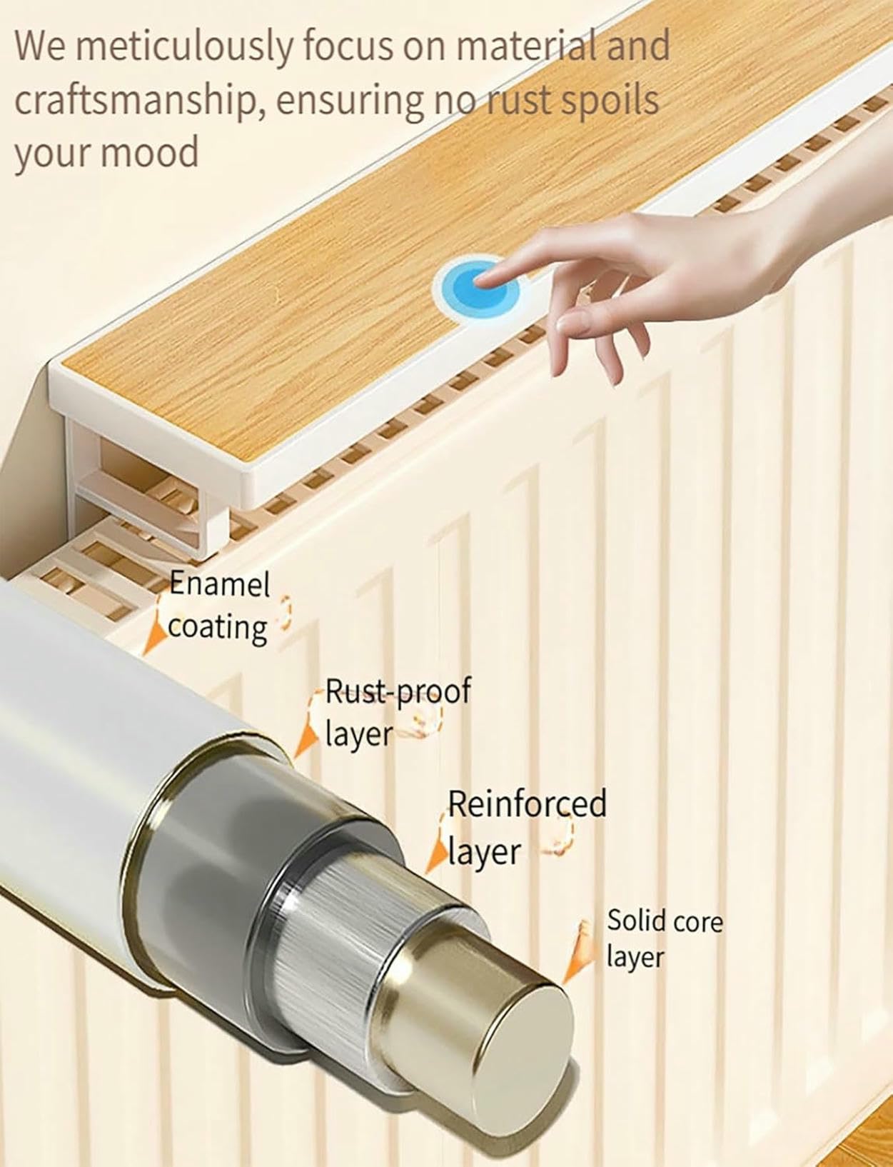 Ripiano in legno per termosifone, non necessita di foratura, sopra il ripiano riscaldante per la conservazione e la decorazione