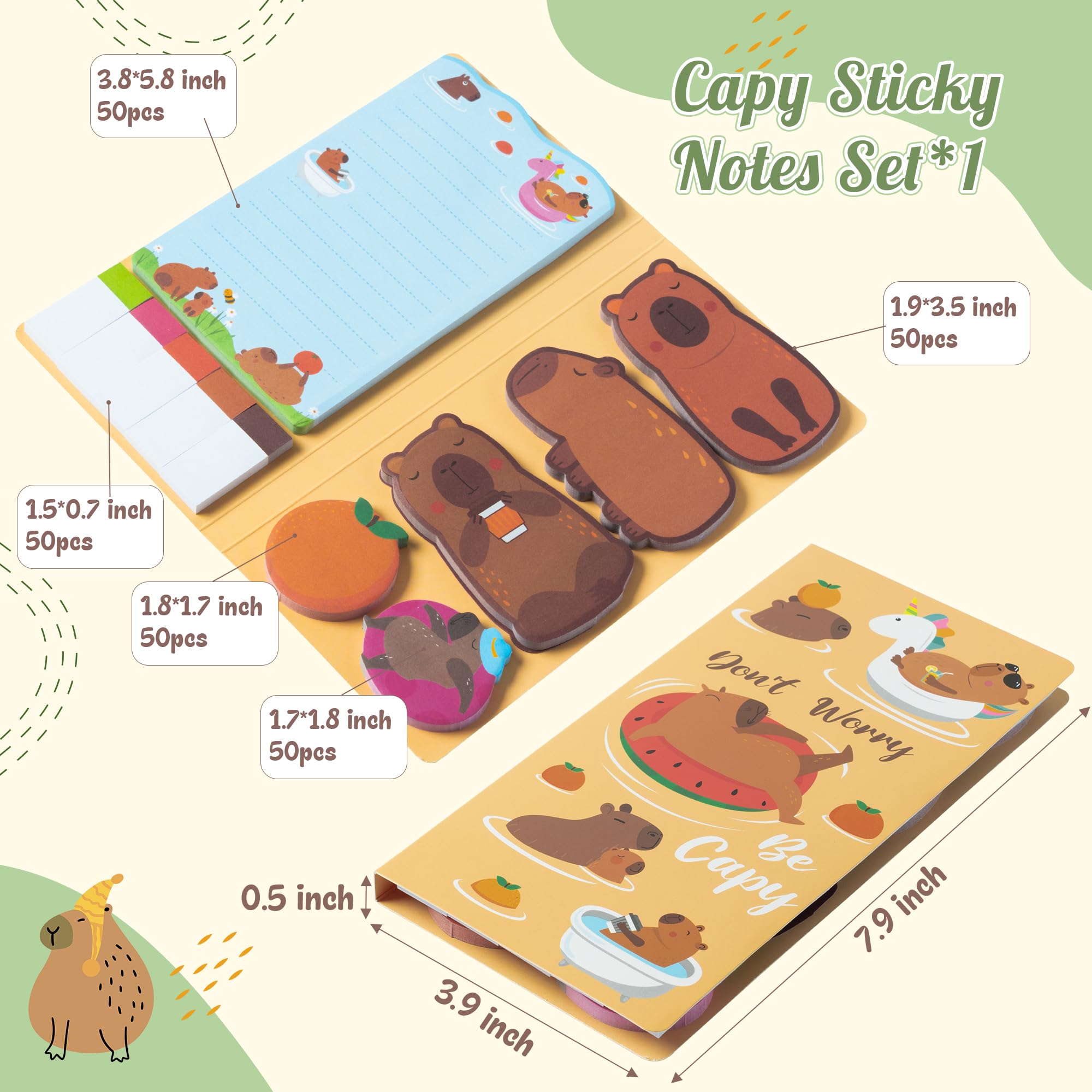 B1ykin Capybara zestaw karteczek samoprzylepnych, 550 arkuszy "Don't Worry Be Capy", samoprzylepne, urocze zwierzę, do pisania, notatek, dla dzieci, nauczycieli, szkoły, biura