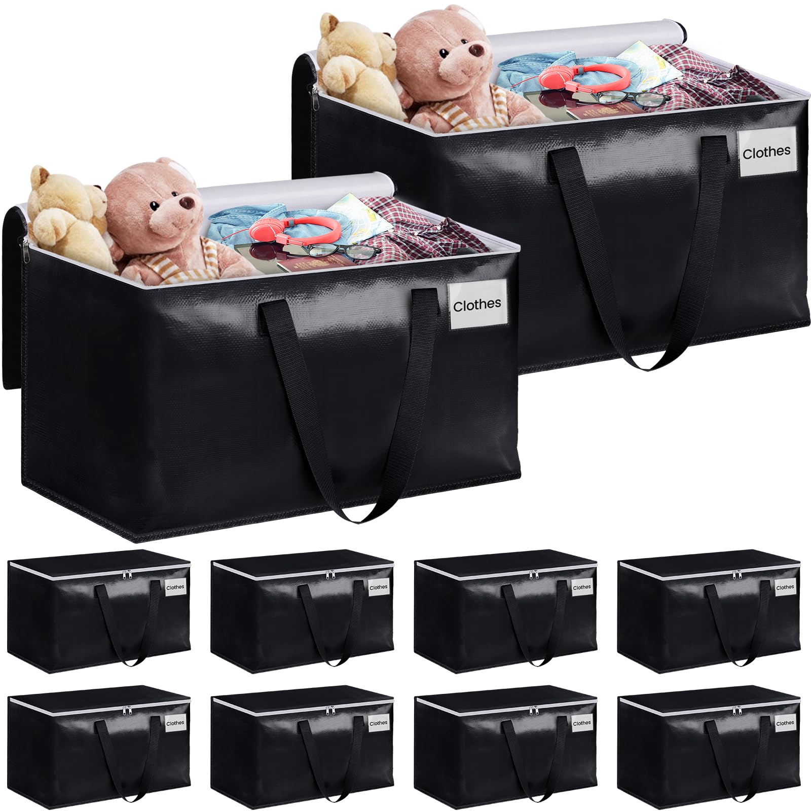 StorageRight Large Moving Bags Heavy Duty Storage Totes for Storage,Packing & Moving Collapsible Moving Supplies with Large Capacity, Reinforced Zippers and Handles, 88L, 10 Packs