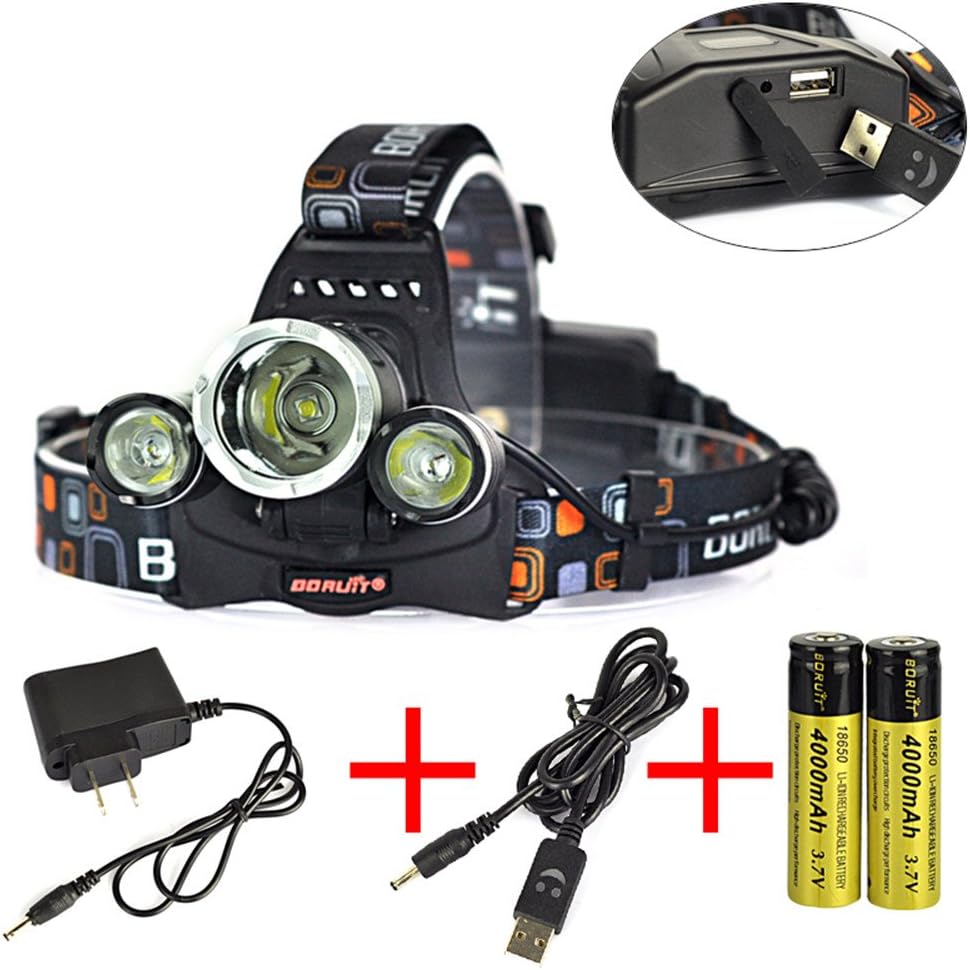 NEW 2015 LED Head Torch 3x Cree Xm-l L2 6000lm Rechargeable Headlamp Headlight Outdoor Riding Lamps+charger