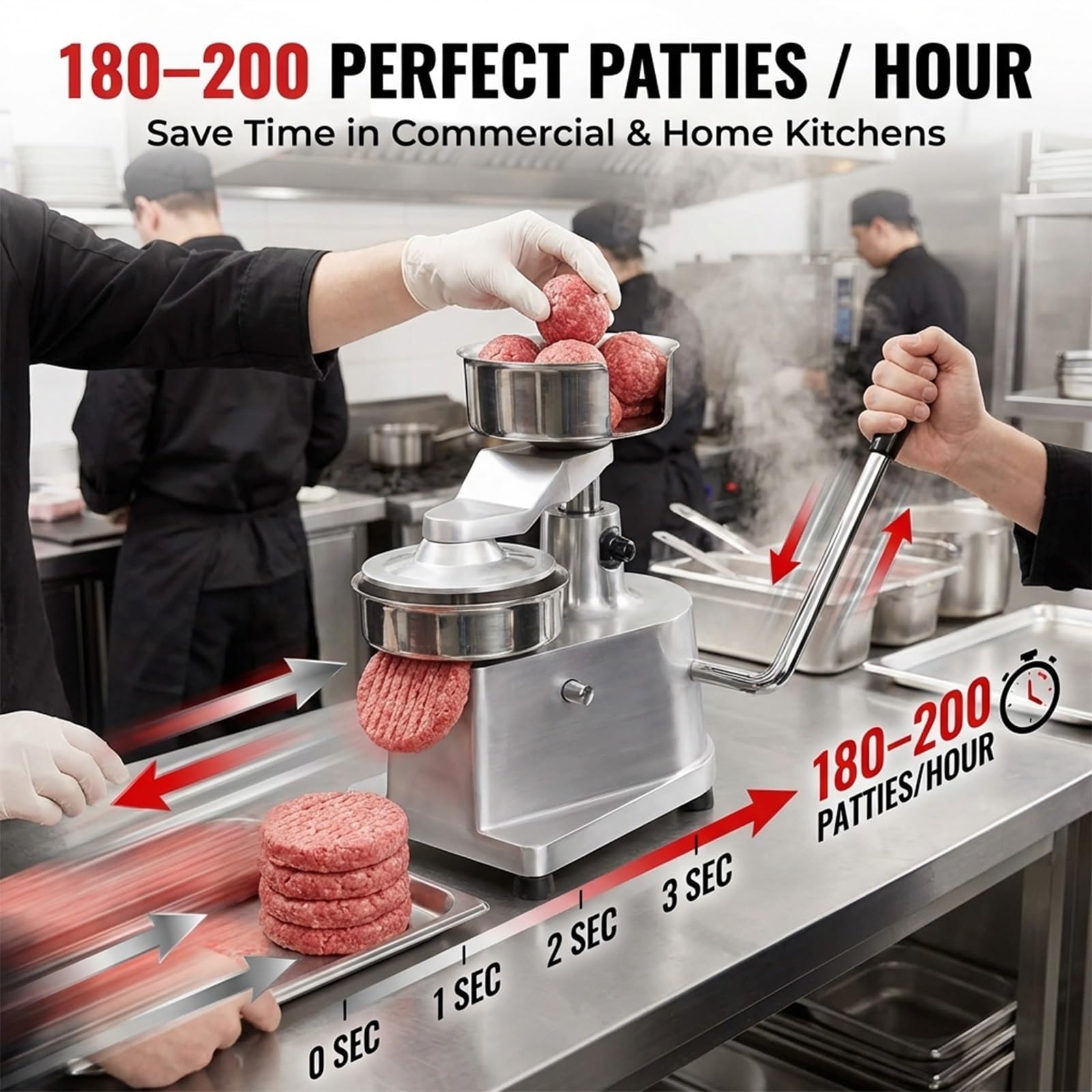 Manuelle Burger-Patty-Maker, robuste Burgerpresse für 180-200 Fleisch-Patties/h, inklusive fettdichtem Papier, ideal für Küchen, Snack-Shops und Restaurants