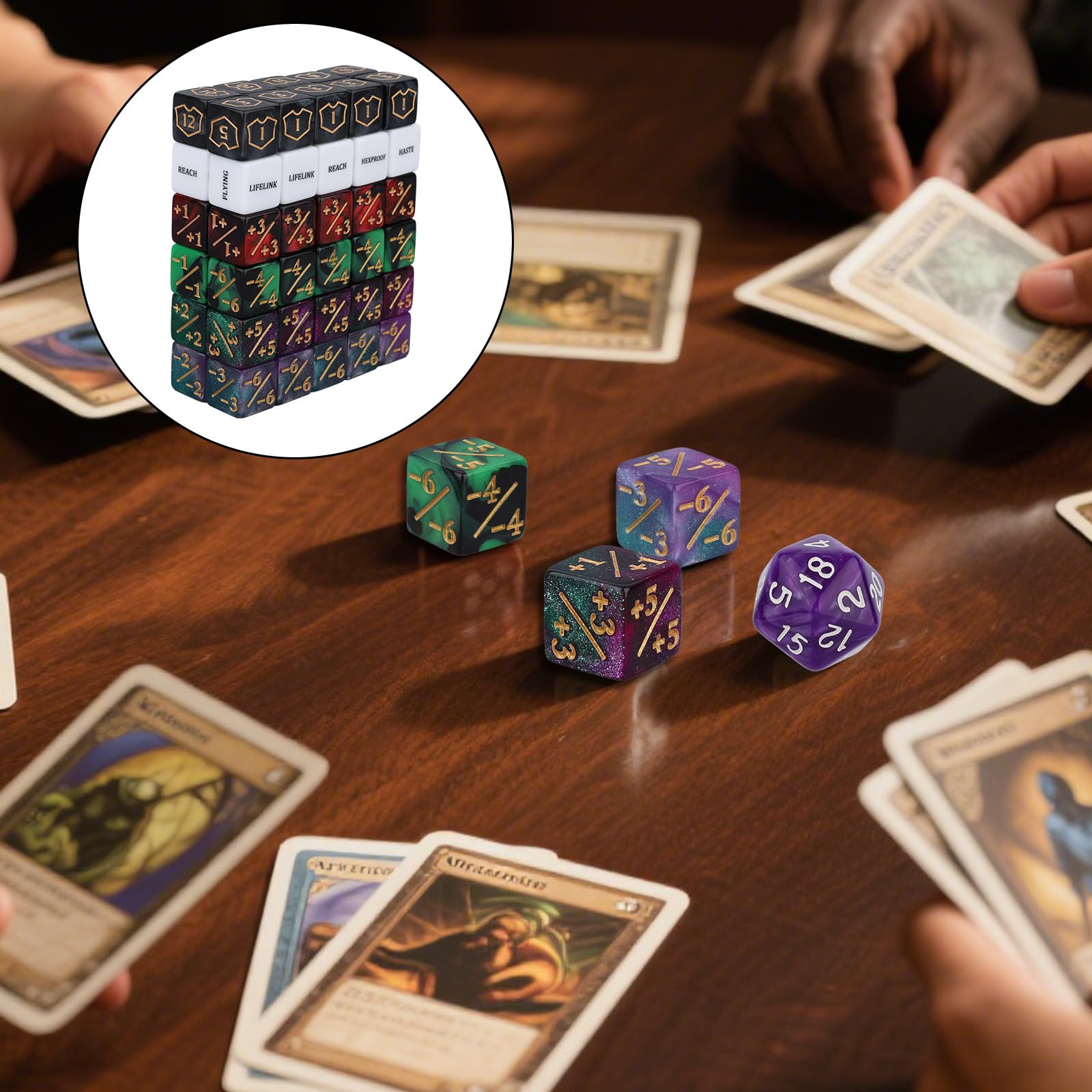 Set de 68 Contadores Dados MTG, Palabras Clave Contadores Vida +1/-1 Fichas Mejora Comandante con Dados D6 y D20 Accesorios para MTG TCG y Juegos Cartas