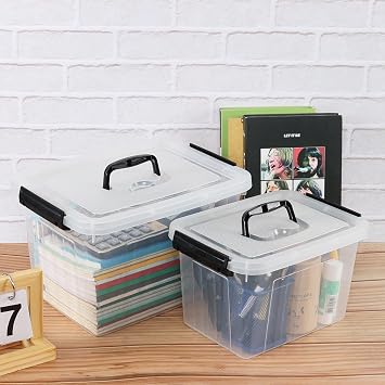 Ggbin Clear Plastic Latch Storage Box with Handle, Lidded Storage Container