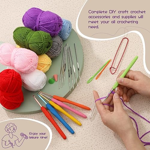Miniatura 5 de LOKUNN Kit de ganchillo para principiantes, kit de ganchillo de 102 piezas para principiantes, juego de inicio de ganchillo con hilo de ganchillo