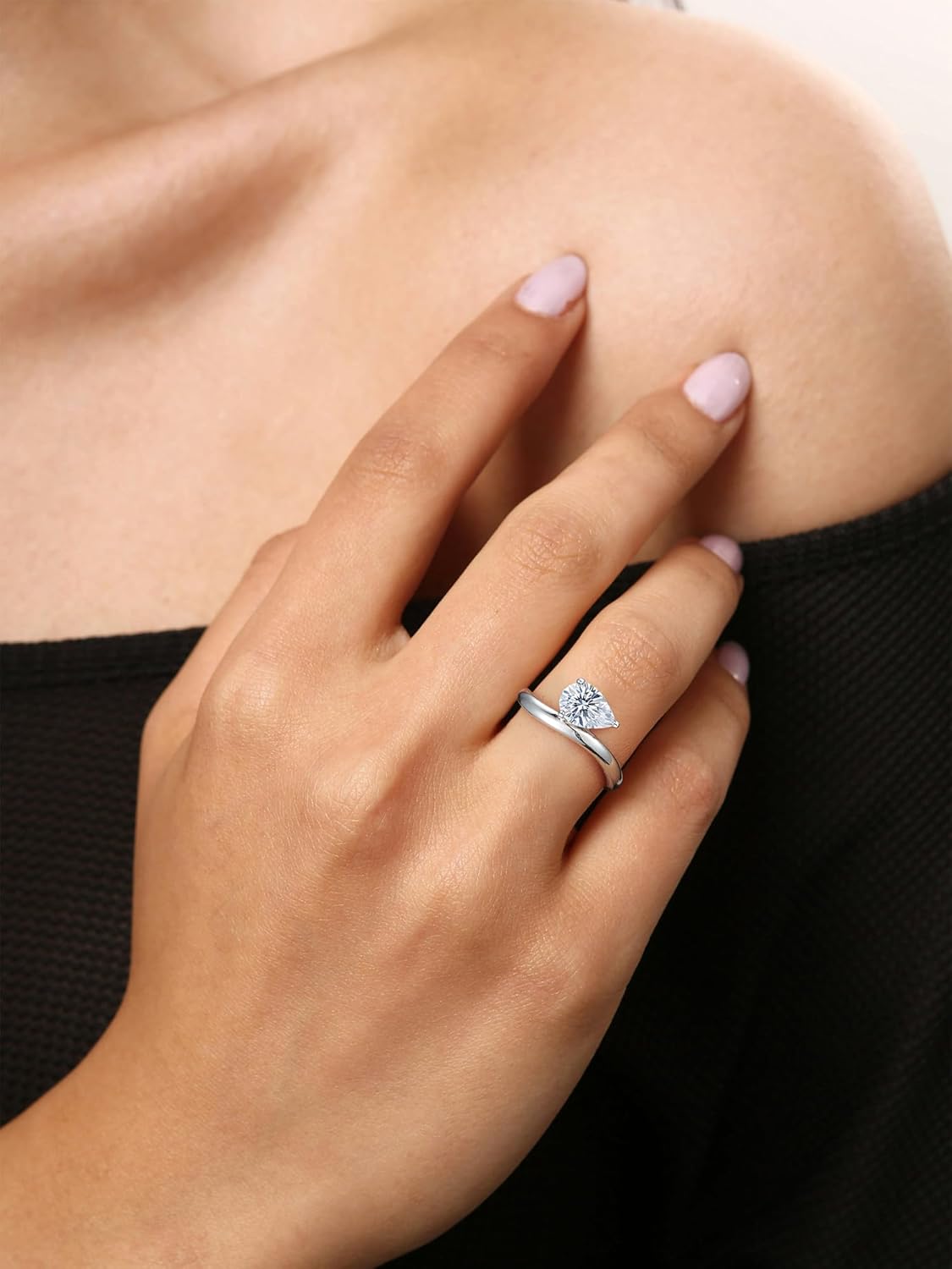 NORBU Solitaire Wavy Moissanite Engagement Rings for Women, 1.5CT D Color VVS1 Clarity Pear Cut, 925 Sterling Silver Promise Ring with 18K White Gold Plated, Jewelry Gift for Wedding Anniversary Birthday Christmas Valentine's Day - Image 2
