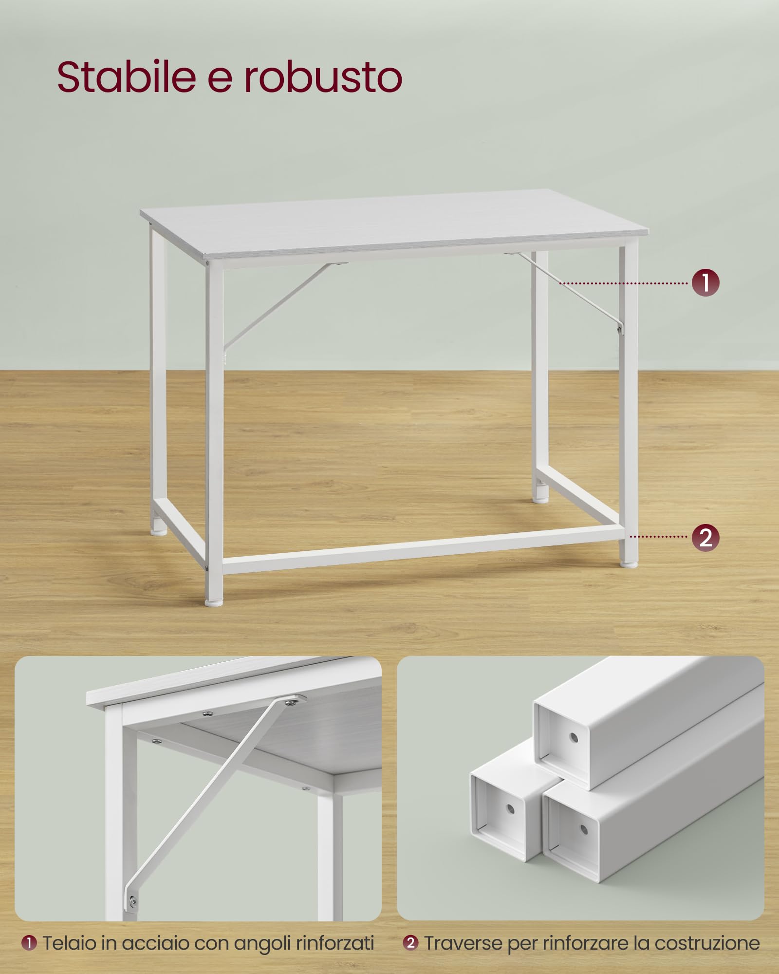 VASAGLE Scrivania per Computer, Postazione Lavoro, 50 x 100 x 76 cm, Scrivania da Ufficio, Studio Camera da Letto Soggiorno, Bianco Acero e Bianco Nuvola LWD041W44