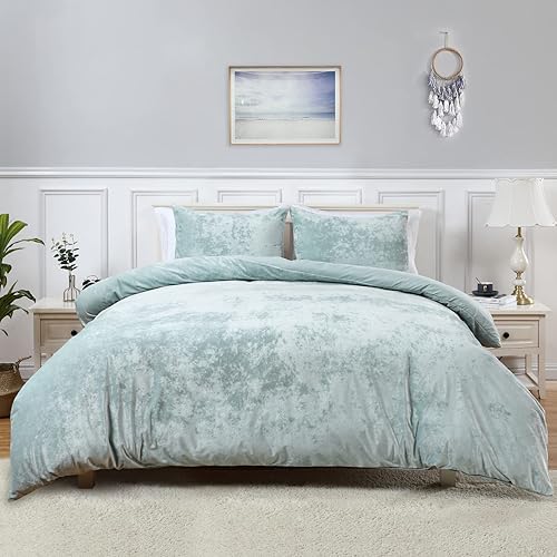 Miniatura 41 de CAROMIO Juego de funda de edredón de terciopelo tamaño Queen, funda de edredón de terciopelo ultrasuave de lujo, 3 piezas