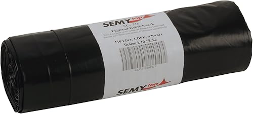 SemyTop LDPE-Zugband-Kehrichtsäcke, 700 x 1000 mm, Typ 100 , schwarz, circa 110 