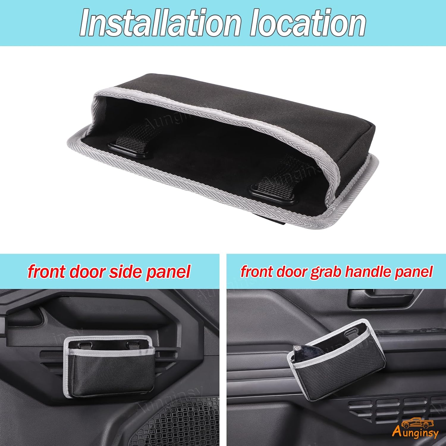 Aunginsy Inner Door Side Storage Bag Compatible with Toyota Tacoma 2024 2025 2026, Car Front Door Side Grab Handle Panel Hanging Storage Pocket Organizer Tray Pouch Interior Expansion Accessories image 2