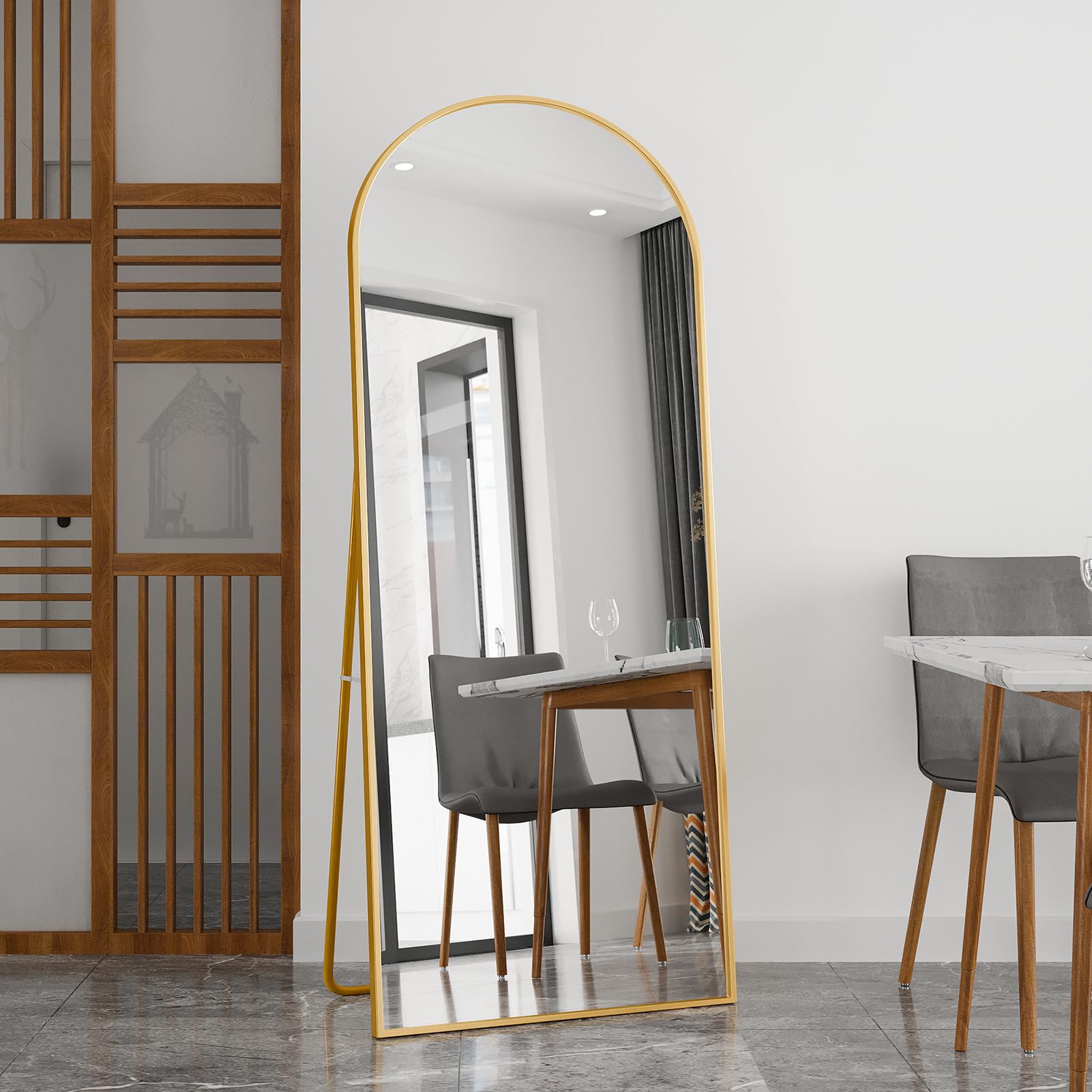 BONEWEI Spiegel in volledige lengte, 161 x 52 cm, rechthoekige staande spiegel, zwart aluminium frame, grote staande spiegel om op te hangen of tegen de muur te zetten, voor slaapkamer, woonkamer