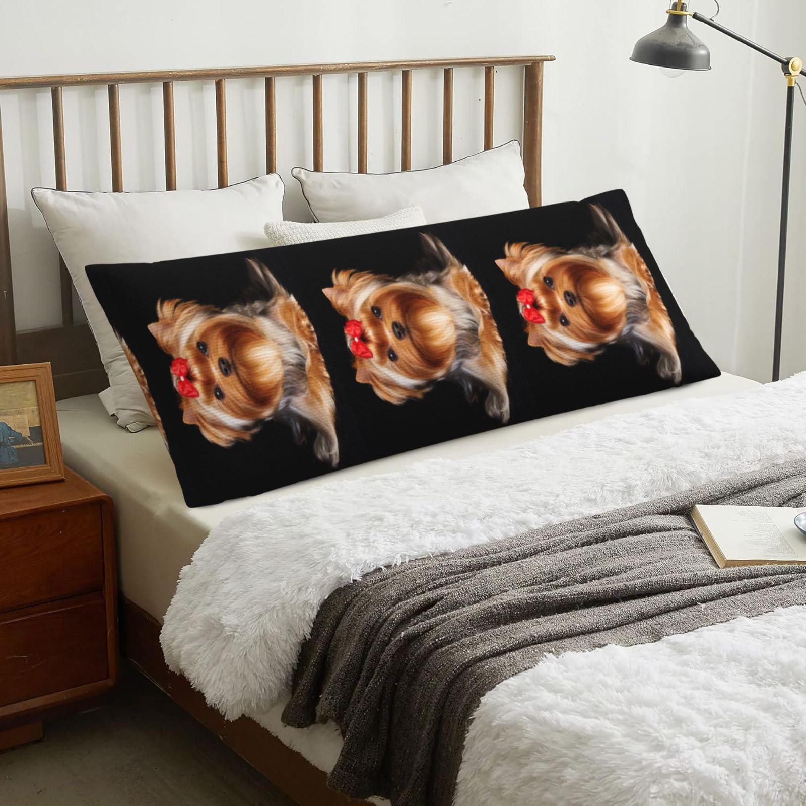 Yorkshire Terrier And Ribbon, Body Pillow Cover with Zipper,Long Body Pillowcase 20 x 60 in