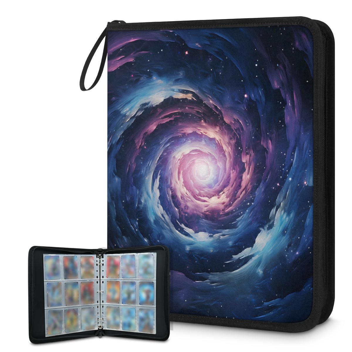 Mexpekil Space Cloud Galaxy - Raccoglitore di carte con 9 tasche con 50 pagine a caricamento laterale, per 900 carte, con cerniera, impermeabile, porta carte
