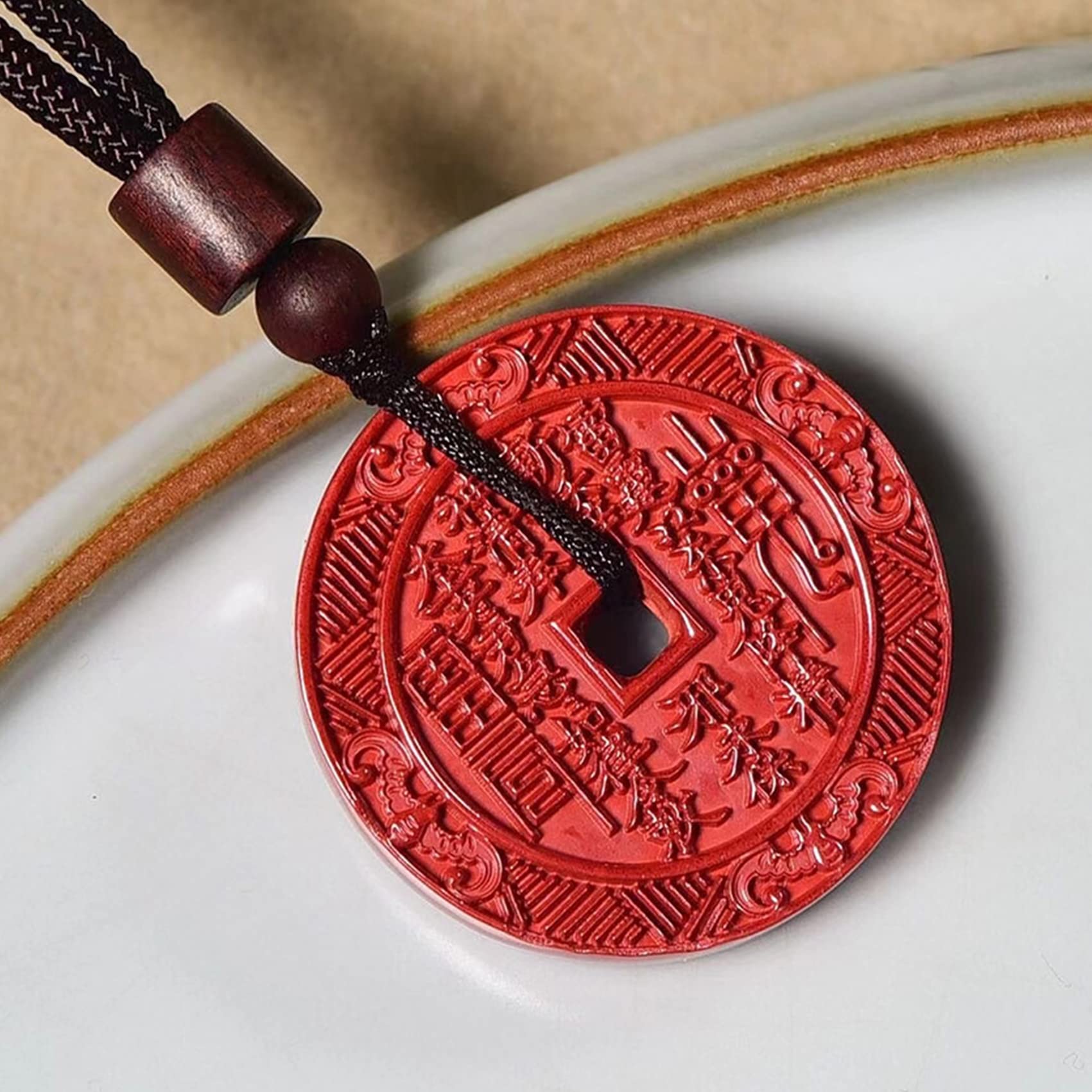 Naszyjnik, naturalny naszyjnik z cynobru Feng Shui Amulet naszyjnik dla kobiet mężczyzn Bagua Charm wisiorek naszyjnik talizman kamień długi naszyjnik kryształ kwarcowy naszyjnik bogactwo dobry naszyj