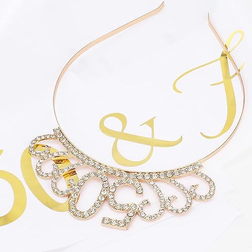 Miniatura 6 de CIEHER Juego de tiara de banda y diamantes de imitación "50&Fabulous", banda y tiara de cumpleaños, coronas de cumpleaños para mujeres, decoraciones