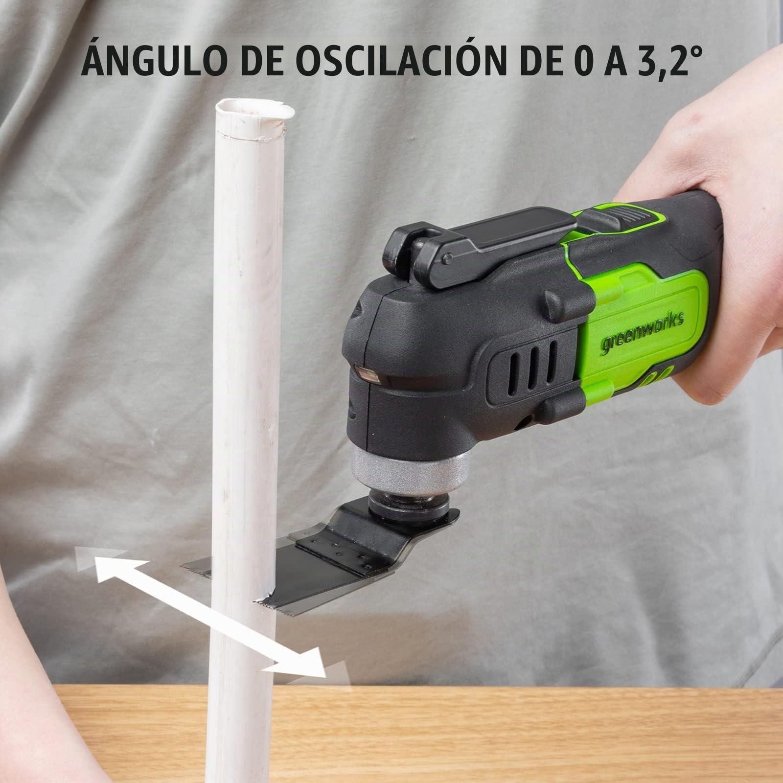 Greenworks Herramienta multifuncional 24V G24MT (Li-Ion 24V 18000 oscilaciones por minuto arco oscilante de 3° velocidades variable cambio de cuchilla sin herramienta luz LED con batería y cargador)