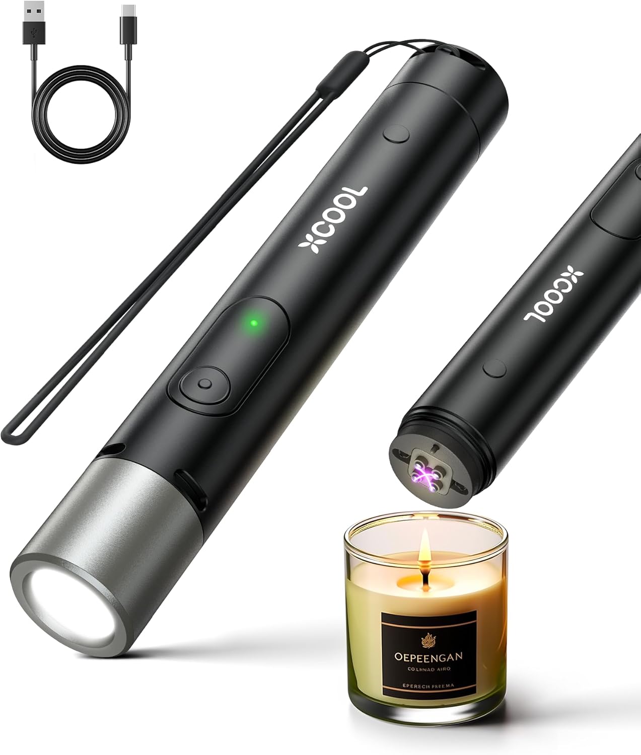 XCOOL 3in1 Powerful Flashlight with Arc Lighter and Door Alarm, USB C