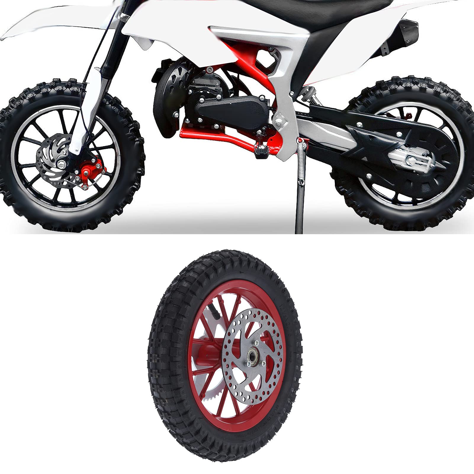Tylne Koło Roweru Kieszonkowego Niezawodna Opona Przeciwpoślizgowa ze Stopu Stali do Roweru Terenowego 47 Cm3 49 Cm3, Wygodna w Użyciu dla Rowerzystów (C (czerwony))
