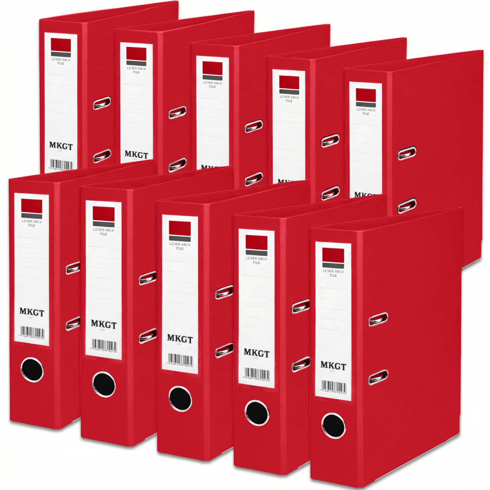 10x A4 Red Lever Arch Files Durable Folders with Metal Binder Bar Ring | Perfect for Office, Home & Classroom Use (Pack of 10 Red)