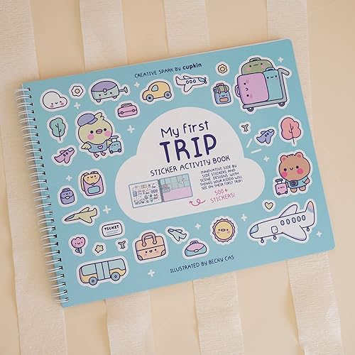 Miniatura 4 de CUPKIN My First Trip - Innovador libro de actividades con calcomanías lado a lado para viajes, encuadernación en espiral que permite que el libro se