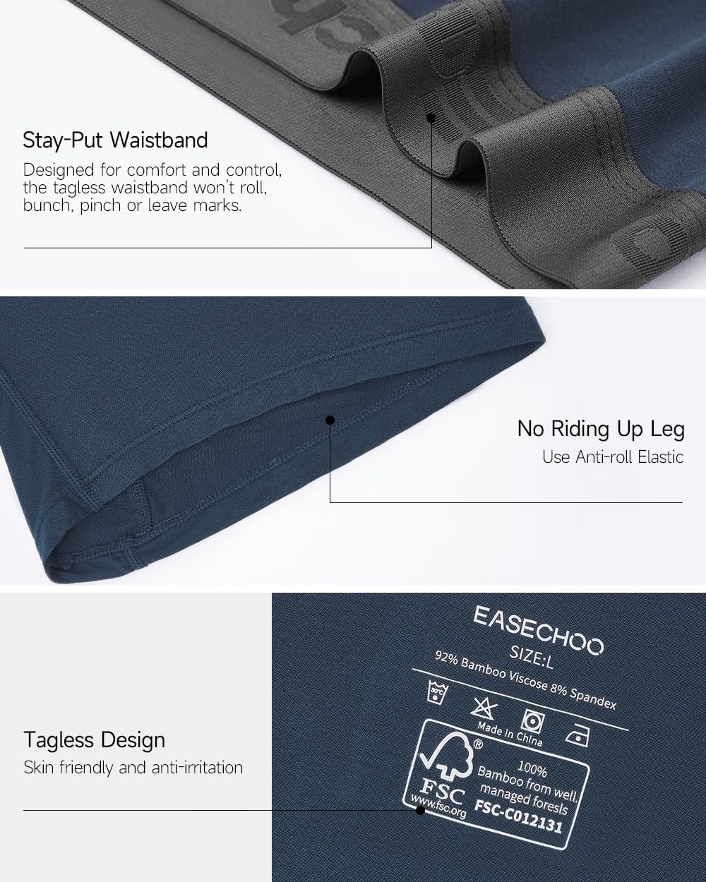 5 Pack Men's Underwear,Rayon Made from Bamboo Cool Boxer Briefs,Ultra Soft,Breathable,No Riding Up Long Leg - Image 4