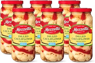 Mezzetta Dilled Cauliflower Fresh Pack Mild - California Pickled Snack, Vinegar Dill Infused, Giardiniera Style for Burgers Sandwiches, Healthy 16oz Jar Pack of 6