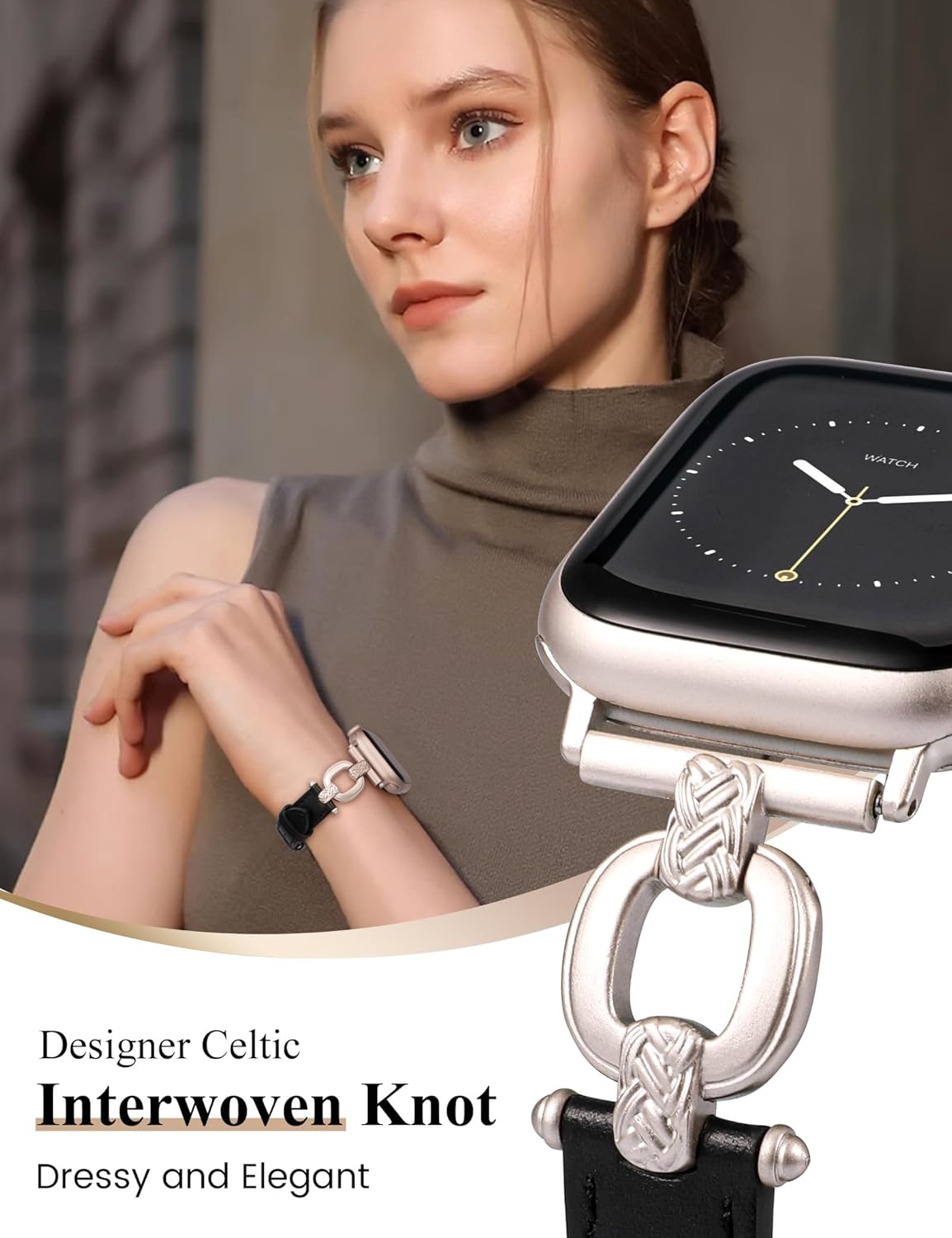 TOYOUTHS Leather Band Compatible with Apple Watch Bands Women 38/40/41/42/44/45/46/49mm Dressy Slim Leather Strap with Boho Metal Buckle Bracelet for iWatch Series 11 10 9 8 7 6 5 4 SE/Ultra 3 2 1 - Image 3