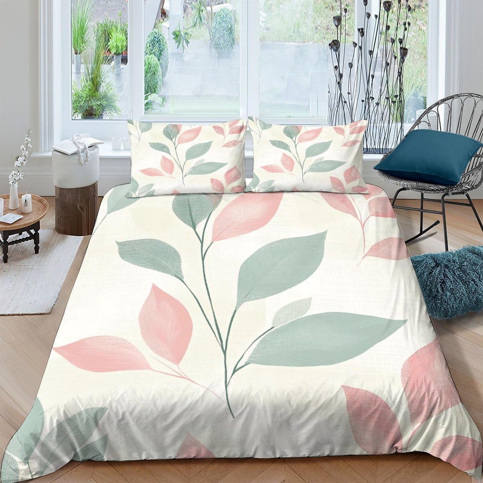 Ctjqhvkz Style-2 3D Printed Botanical Leaf Fitted Sheet Microfiber Soft Breathable Pastel Floral Bed Cover For Bedroom Guest Room Decor Single（135X200cm）